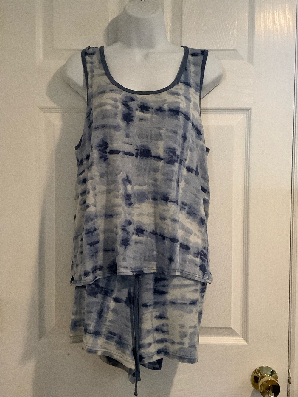 LUCKY BRAND Blue Tie Dye Super Soft Stretchy Tank/Shorts 2pc Pajama Set L